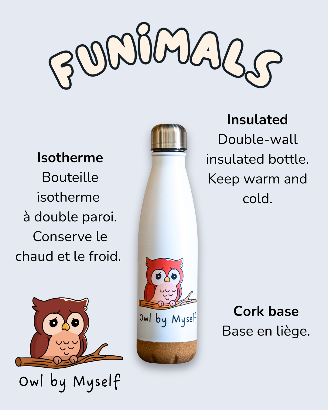 Gourde hibou 500 ml base en liège